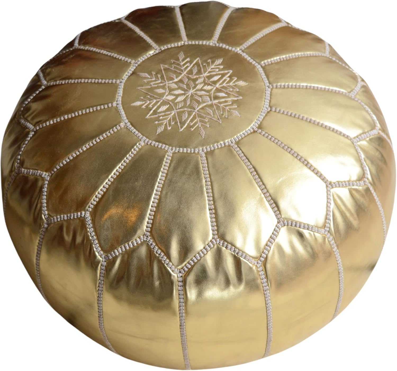 moroccan poufs Gold Leather Pouf Ottoman Cover, footrest - Hassock Footstool with Storage for Living Room, Bedroom - Round pouffe poufs Poof, Poofy Ottoman - Boho Moroccan Decor for Home - Unstuffed