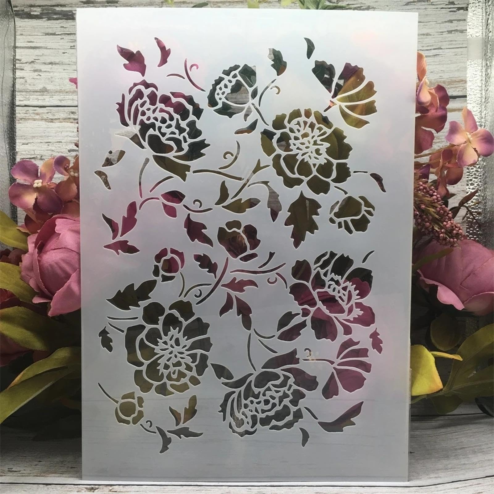 Lot de 6 pochoirs pour peinture, format A4, 29 cm, motif fleurs de rose, pour peinture sur bois, mur, toile, tissu, roche, panneaux, projets artistiques de bricolage, décoration d'intérieur