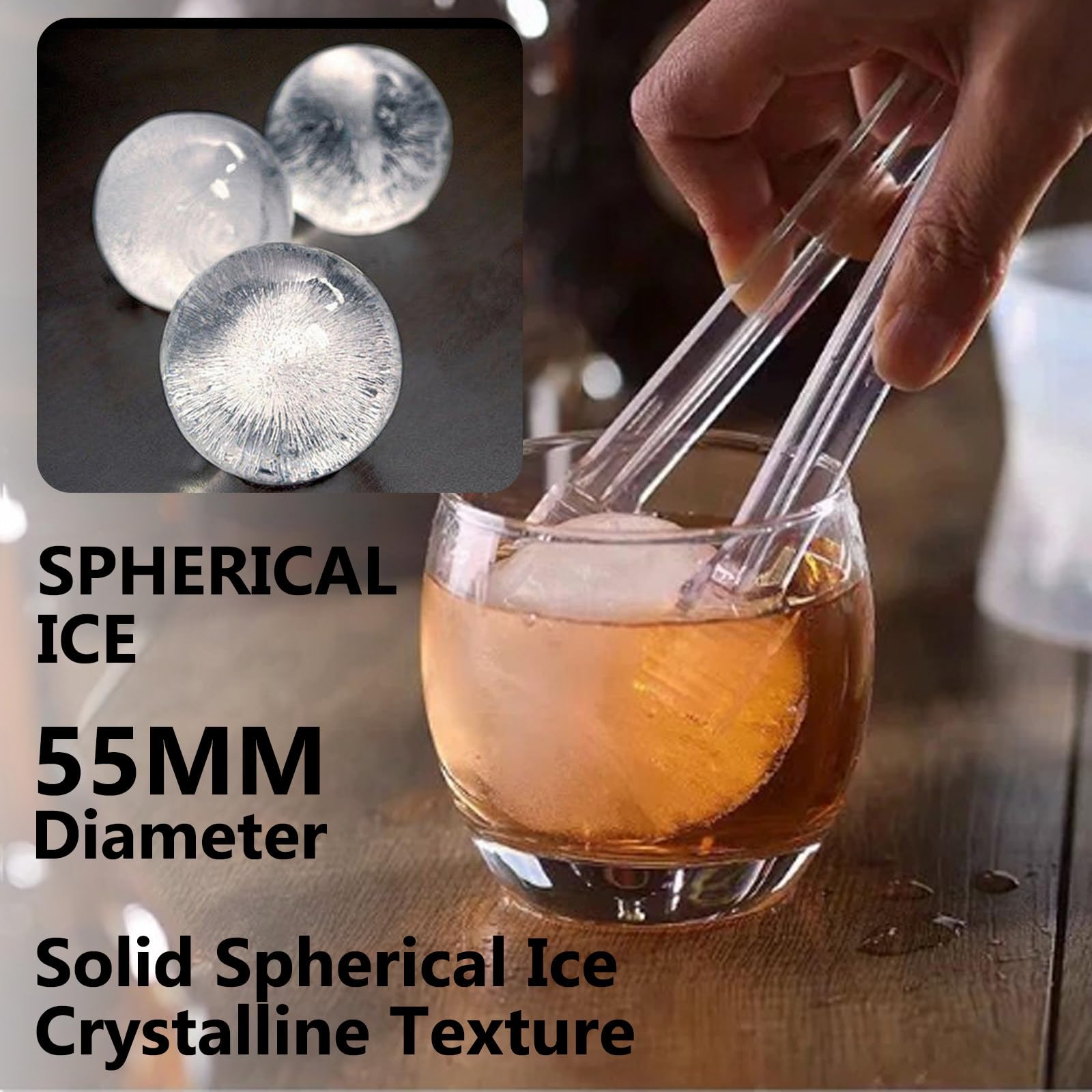 Generico Macchina per Il Ghiaccio a Sfere Trasparenti, 5 cm, Produce 2 Sfere Grandi in 55 Minuti, autopulente, Ideale per Cocktail, Whisky e Bourbon - 42 Pezzi/Giorno (Nera)