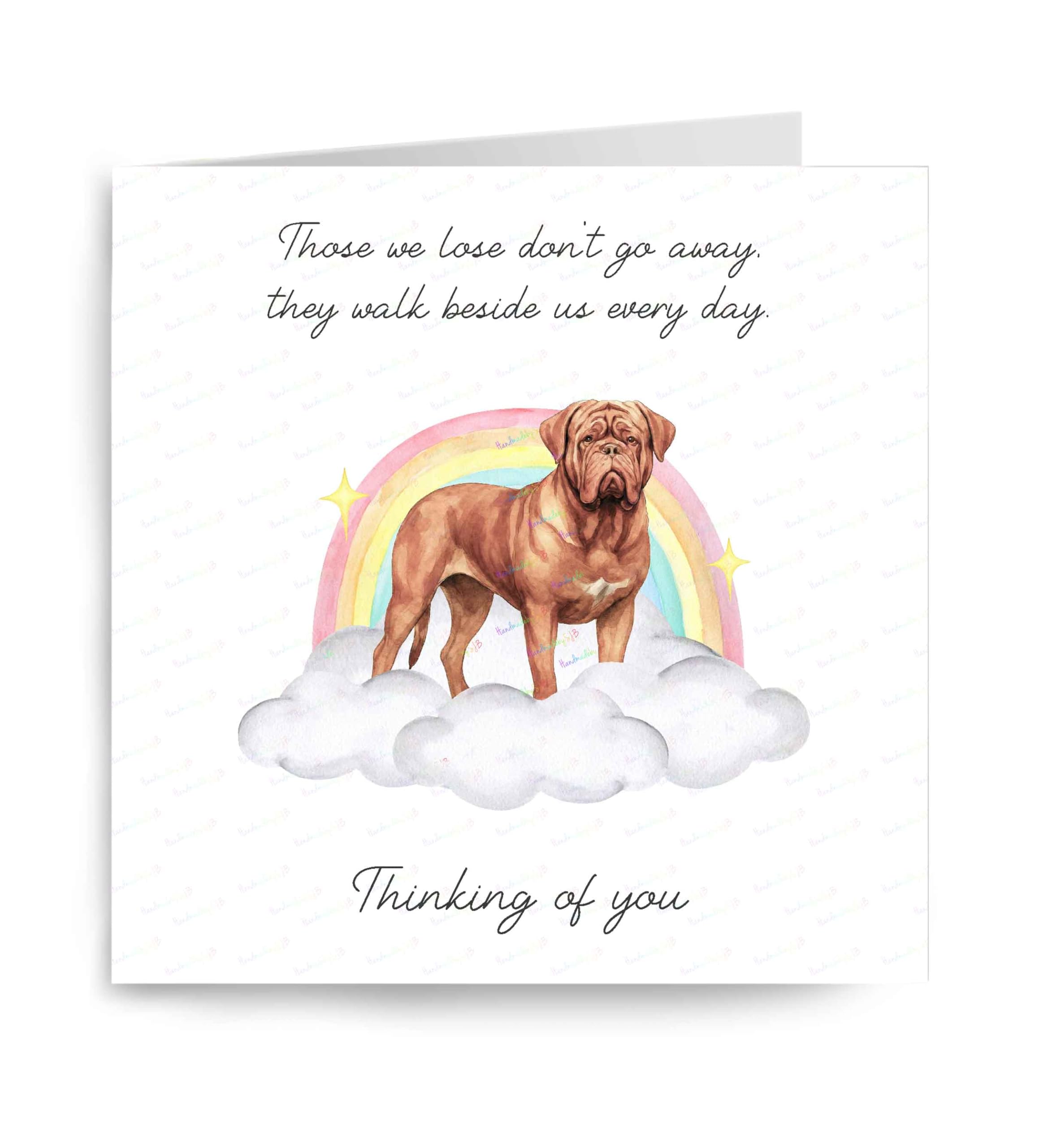 Dogue de Bordeaux Sympathy Card, Sentimental Thinking of You Dog Loss Card, Sorry For Your Loss Card, Rainbow Bridge Dog Loss Card, 6"x6", Blank Inside