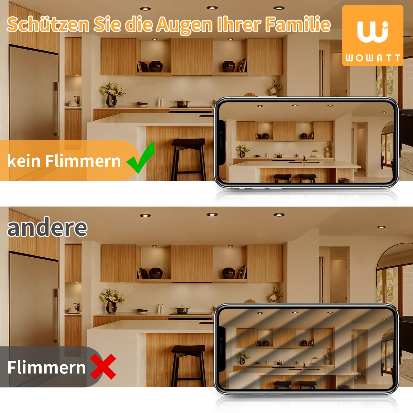 wowatt 10er LED Einbaustrahler 230V 3 Stufe Dimmbar, 7W LED Spots Schwarz Flach IP44 Einbauleuchten 700LM Ersetzt 70W Halogen Einbauspots Warmweiß 2800K Deckenspots Schwenkbar Rund 68mm für Badezimmer