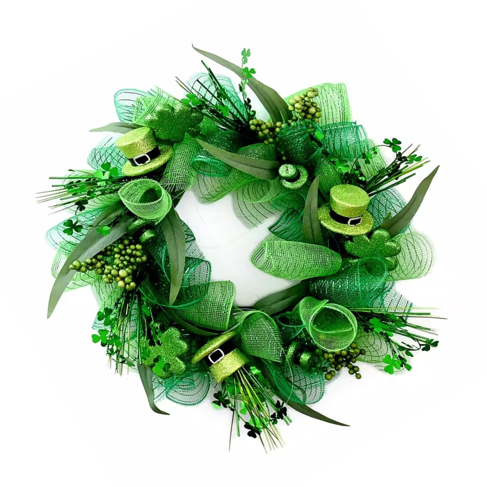 Greabuy Artificial Silk Flower Wreath Patrick ' s Day Door Decoration for Door Window Wall Irish Festival Decoration Indoor Outdoor Wreath