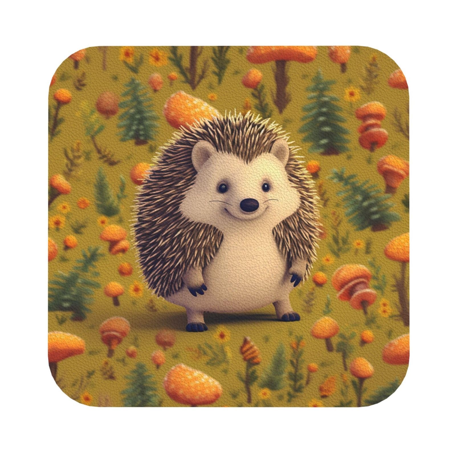4Pcs Drink Coasters, Hedgehog Coasters for Drinks Leather Absorbent Coaster Set Heat-Resistant Mug Mats Coffee Cup Pads Housewarming Gifts for New Home