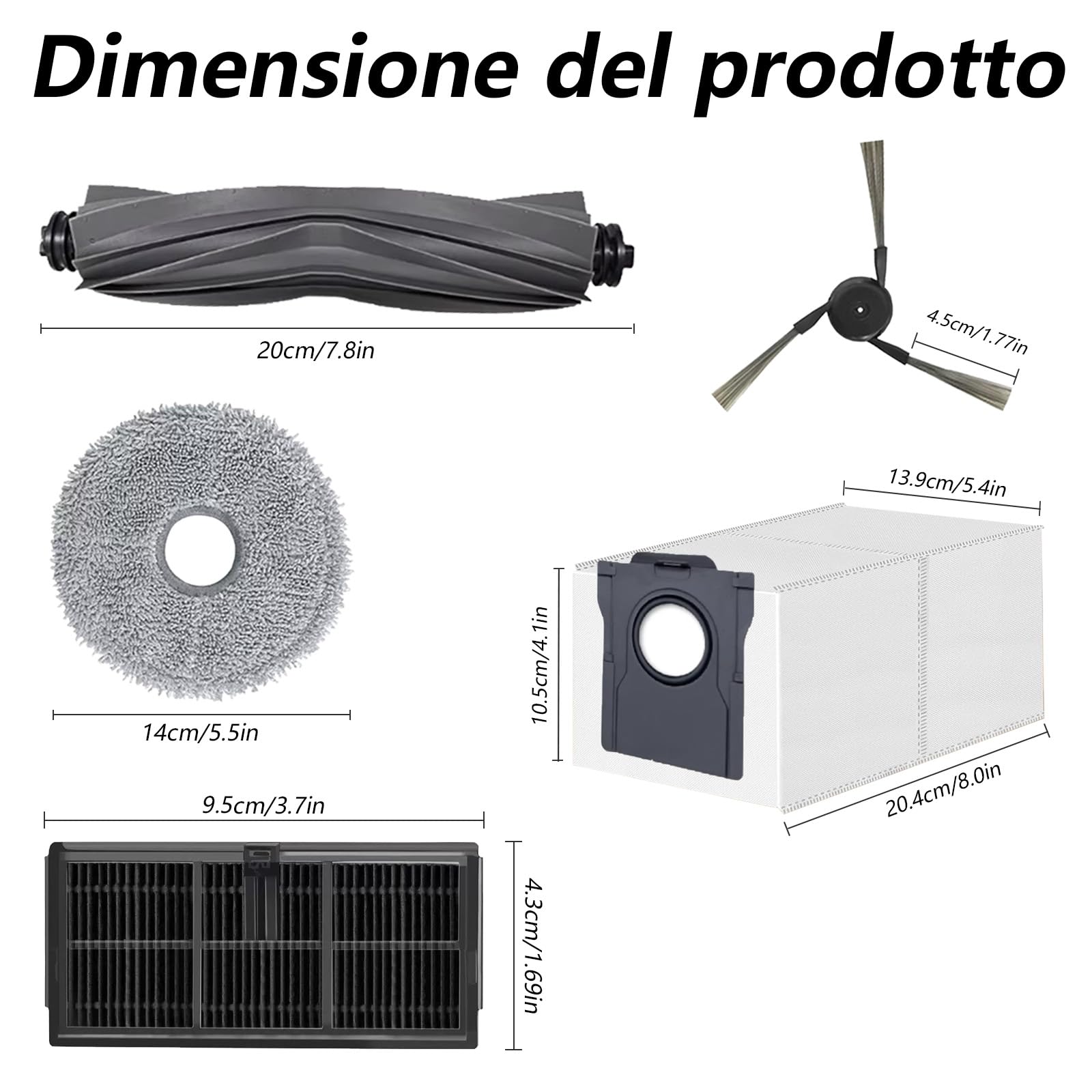 22 pezzi di Accessori per Mova P50 Pro Ultra/P50 Pro, per Dreame X40 Ultra Complete / L40 Ultra, 2 Spazzola Principale, 4 Asciugamani, 4 Filtri, 6 Sacchi di Polvere, 6 Spazzole Laterale