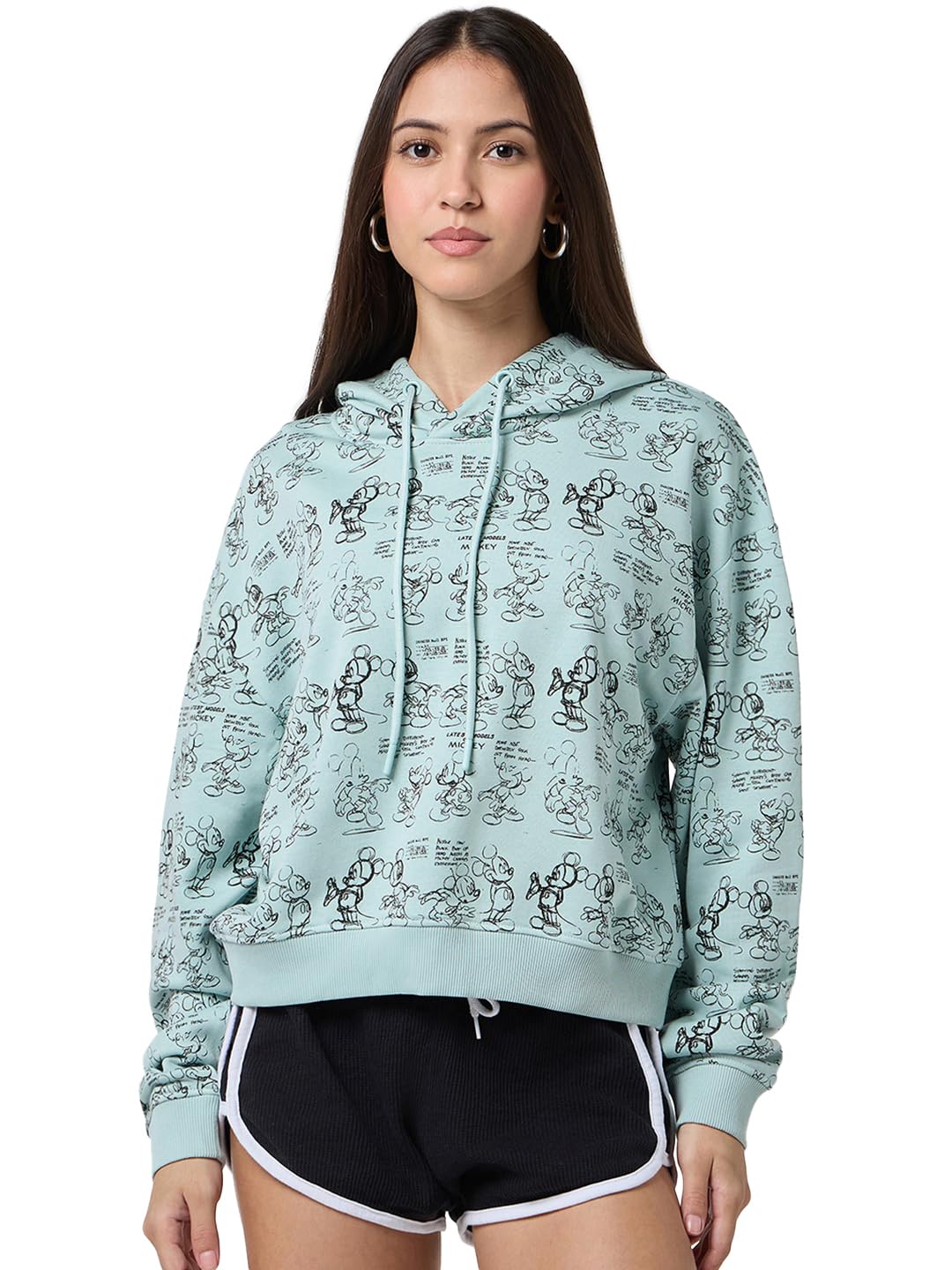 bewakoof X Disney Mickey Mouse Women's Cotton Blend Oversized Fit Hoodies | Hoodie for Women Winter Wear-picture-18