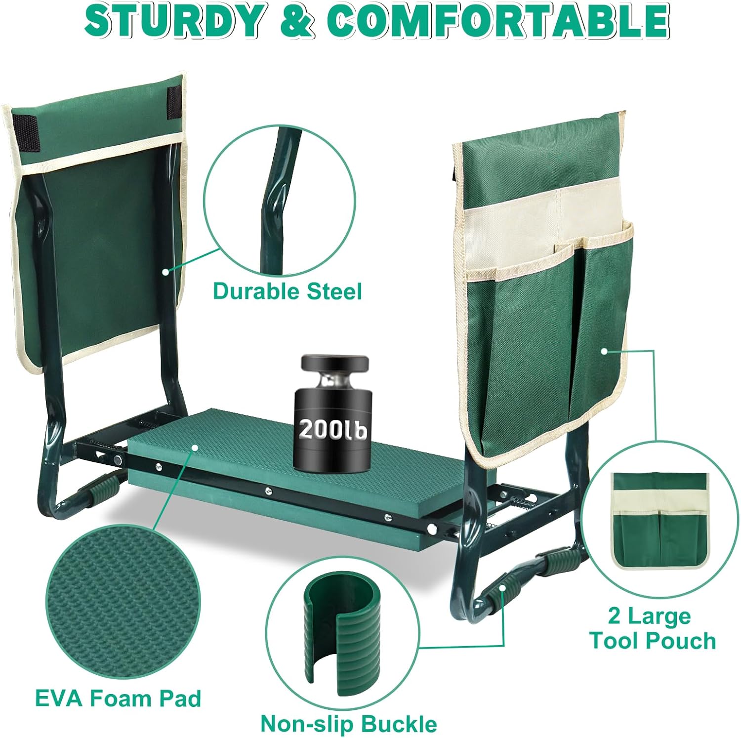 MENOLY Garden Kneeler and Seat, Folding Gardening Stool with Kneeling Pad, Gardening Bench with 6 Garden Tools, Tool Pouches, Glove, Detachable Belt, Gardening Gift for Women Men Mom Parents Elders
