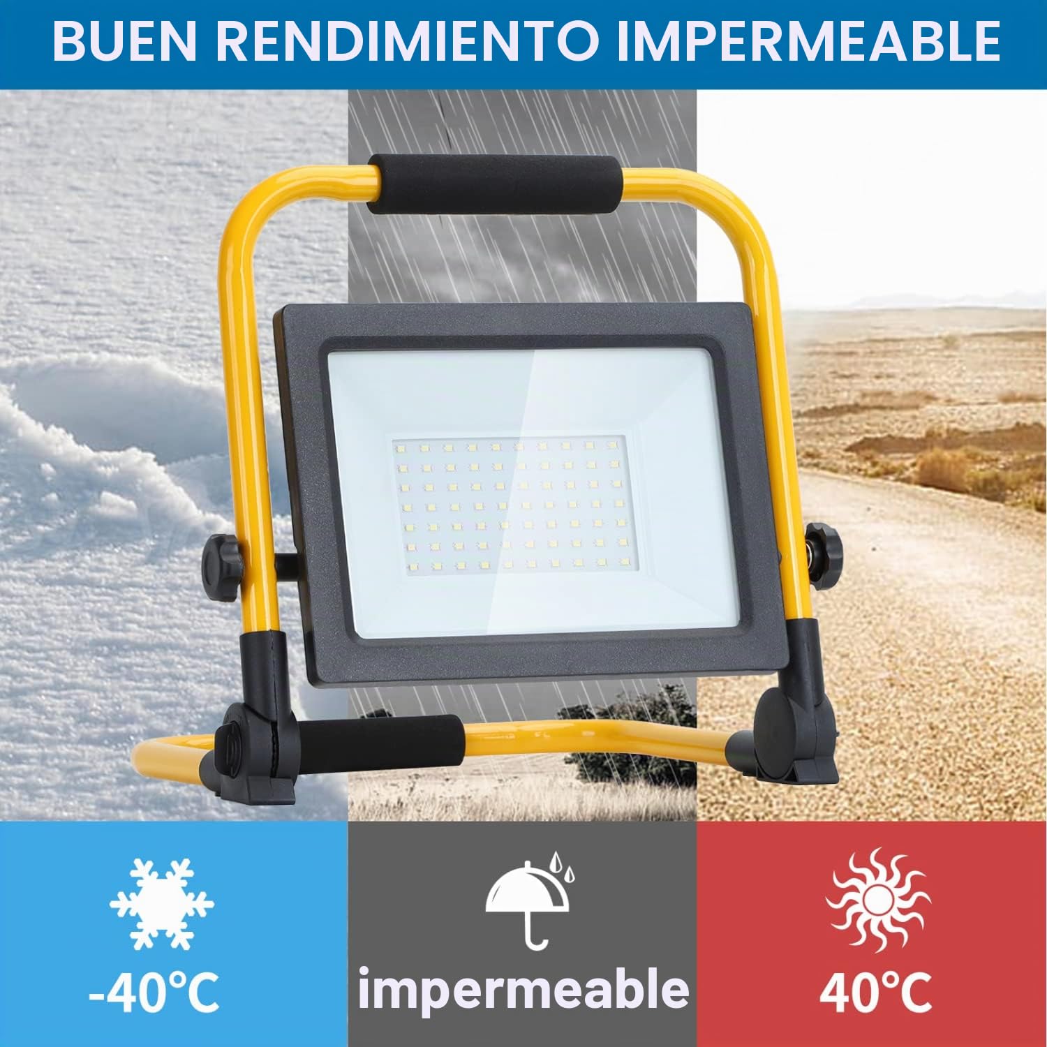 Aigostar Foco de Trabajo LED 50W,4480LM,Foco LED Portátil con Giratorio 360º,Impermeable,Soporte plegable,para Uso en Interiores y Exteriores,para Obra, Taller, Garaje,6500K Luz Blanca,2 piezas
