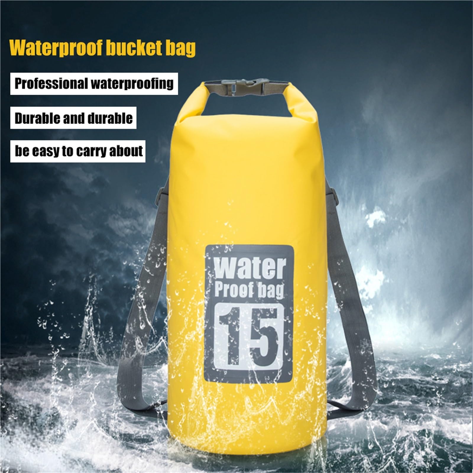 Borsa Nuoto Sacca galleggiante impermeabile per il nuoto all'aperto, con parte superiore arrotolabile, per kayak, rafting, canottaggio, trekking sul fiume(Yellow 30L)