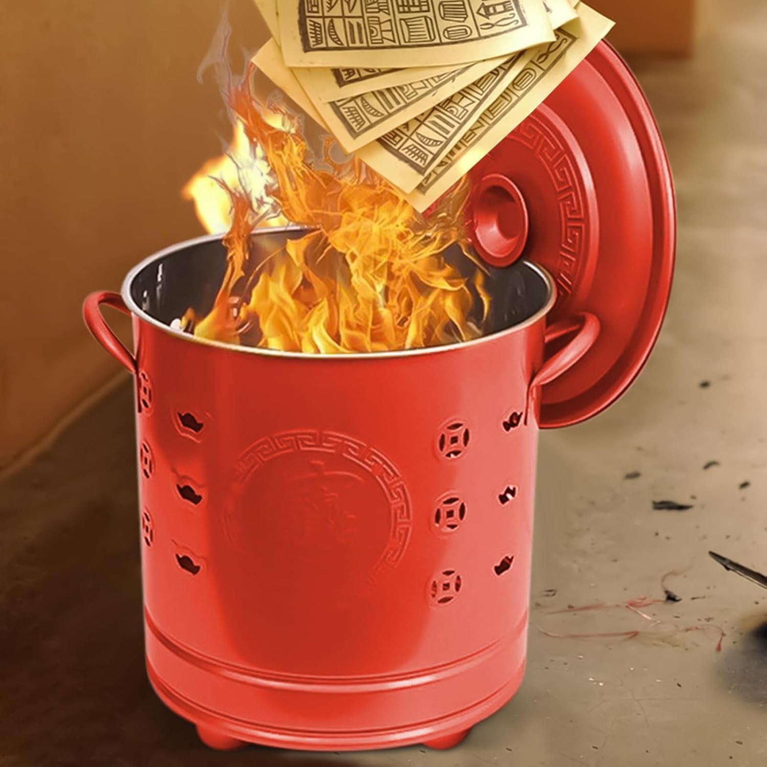 Stainless Steel Burn Barrel, Fire Pit with Lid for Outdoor Burning with Ventilation and Safety Function for Backyard, Garden, Patio, Camping, Courtyard, Wood, Trash Disposal, Silver Metal,