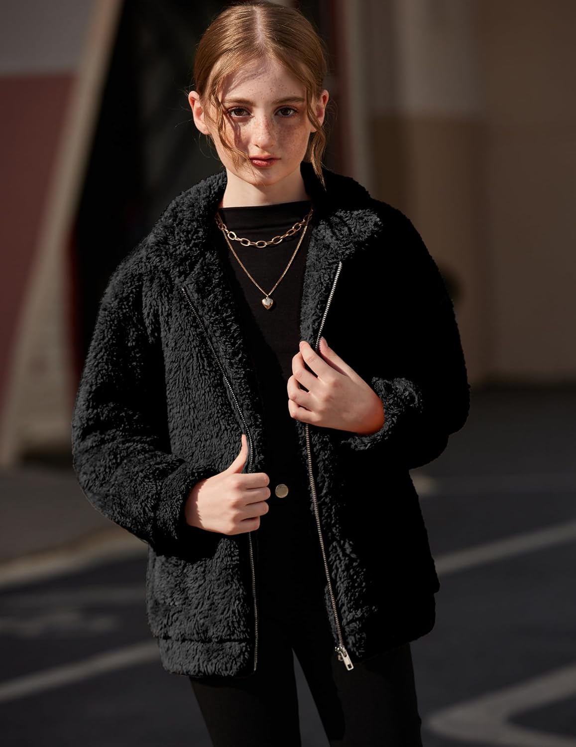 Arshiner Girls Full Zip Fleece Jacket Sherpa Outwear Coat Fall Winter for 4-12Y - Image 4