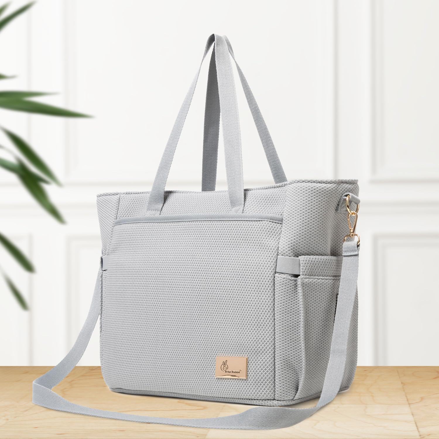 R for RabbitR for Rabbit Caramello Tote Baby Diaper Bag with Changing Mat for Mother, Waterproof, Large Capacity Multifunctional Maternity Nursing Travel Hand Bag with Sling for Moms (Grey)