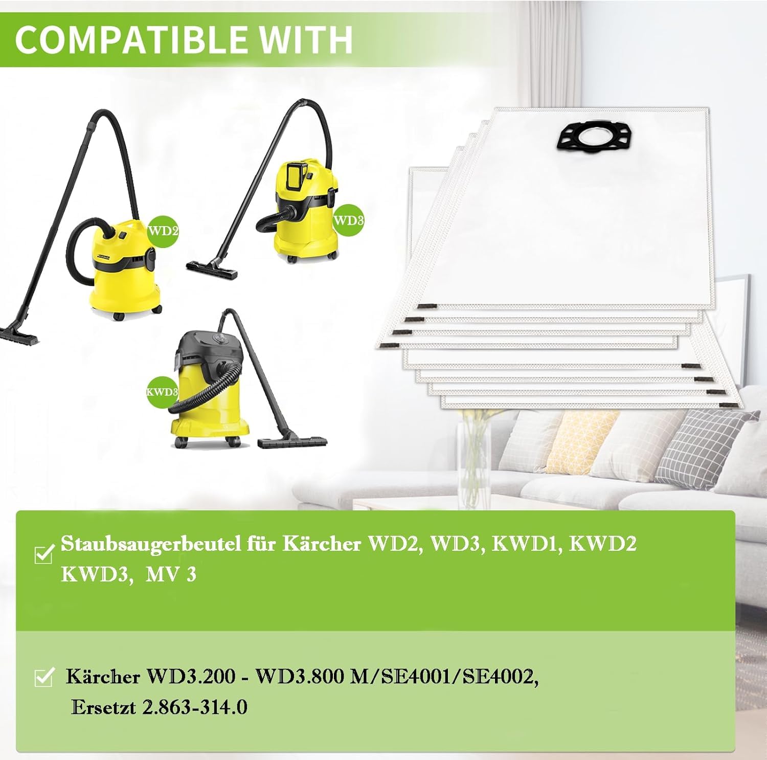 15 worków do Karcher KFI 357 KWD1 KWD2 KWD3 WD2 Plus WD3 WD 2 Plus WD 3 MV 3 SE 4001SE 4002