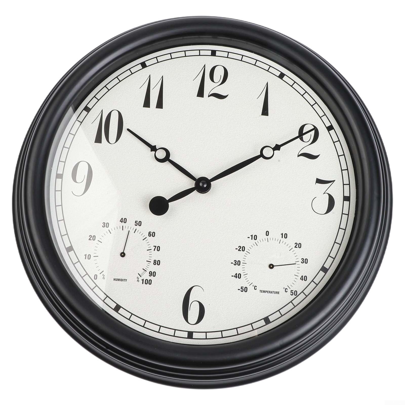 Orologio da parete per esterni, con termometro e igrometro, stazione meteo silenziosa senza ticchettio, per patio, piscina, impermeabile, grande per quadrante