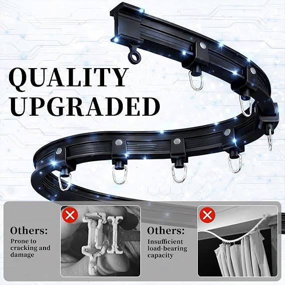 Flexible Curtain Track, Bendable Metal Core Ceiling Curtain Rail, Heavy Duty Silent Room Divider Track with Complete Hardware Kit for Bay Window Bedroom Living Room(16.4 FT, 5m, Black)