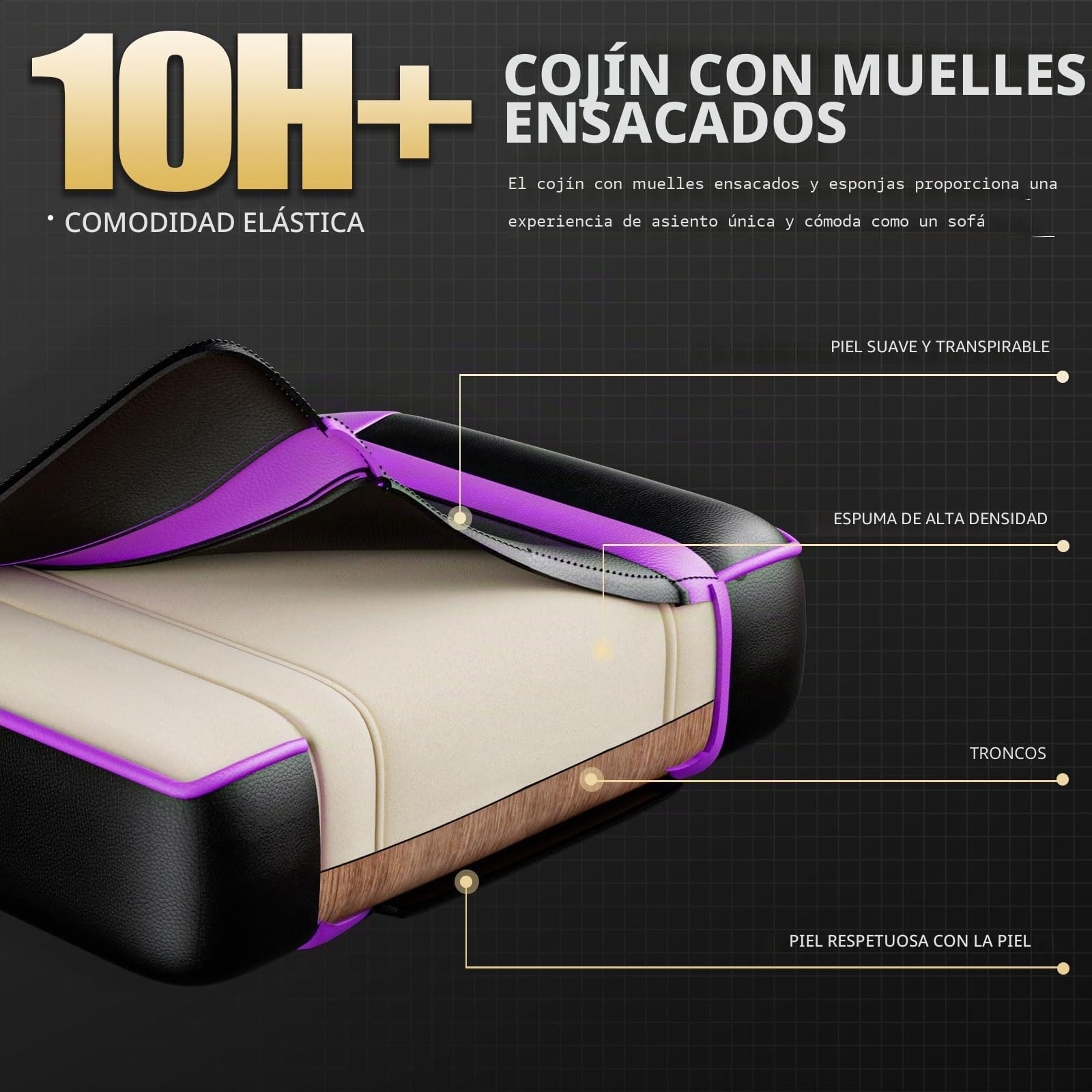 Silla Gaming Ergonómica | Respaldo Lumbar, Ajustable en Altura, Piel Sintética, Para Adultos