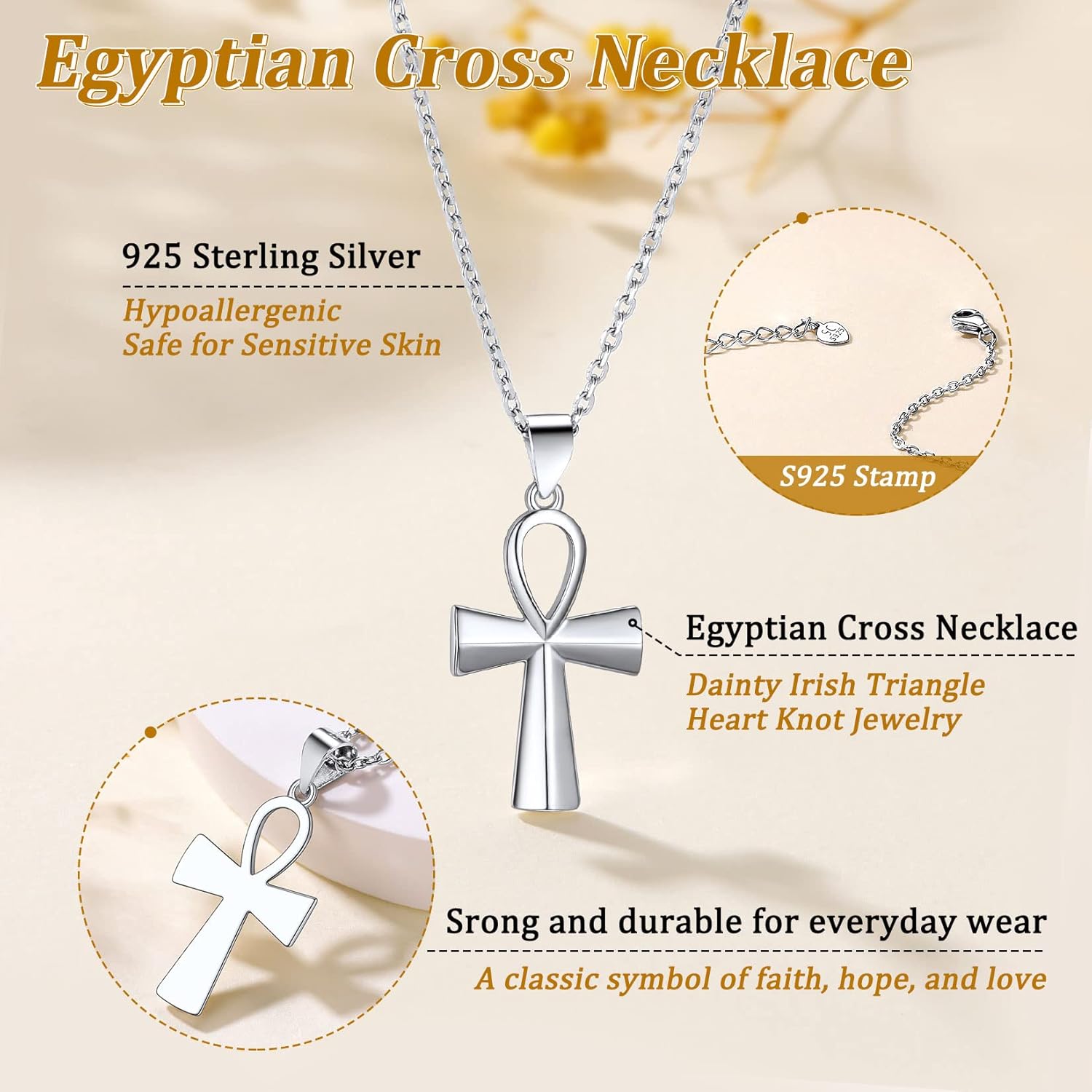 Suplight 925 Sterling Silver/Stiainless Steel Eye of Horus, Key of Life Ankh Cross, Snake Cross, Anubis God of Death Necklace Ancient Egyptian Pendant Necklace for Men Women Jewelry (with Gift Box) - Image 4