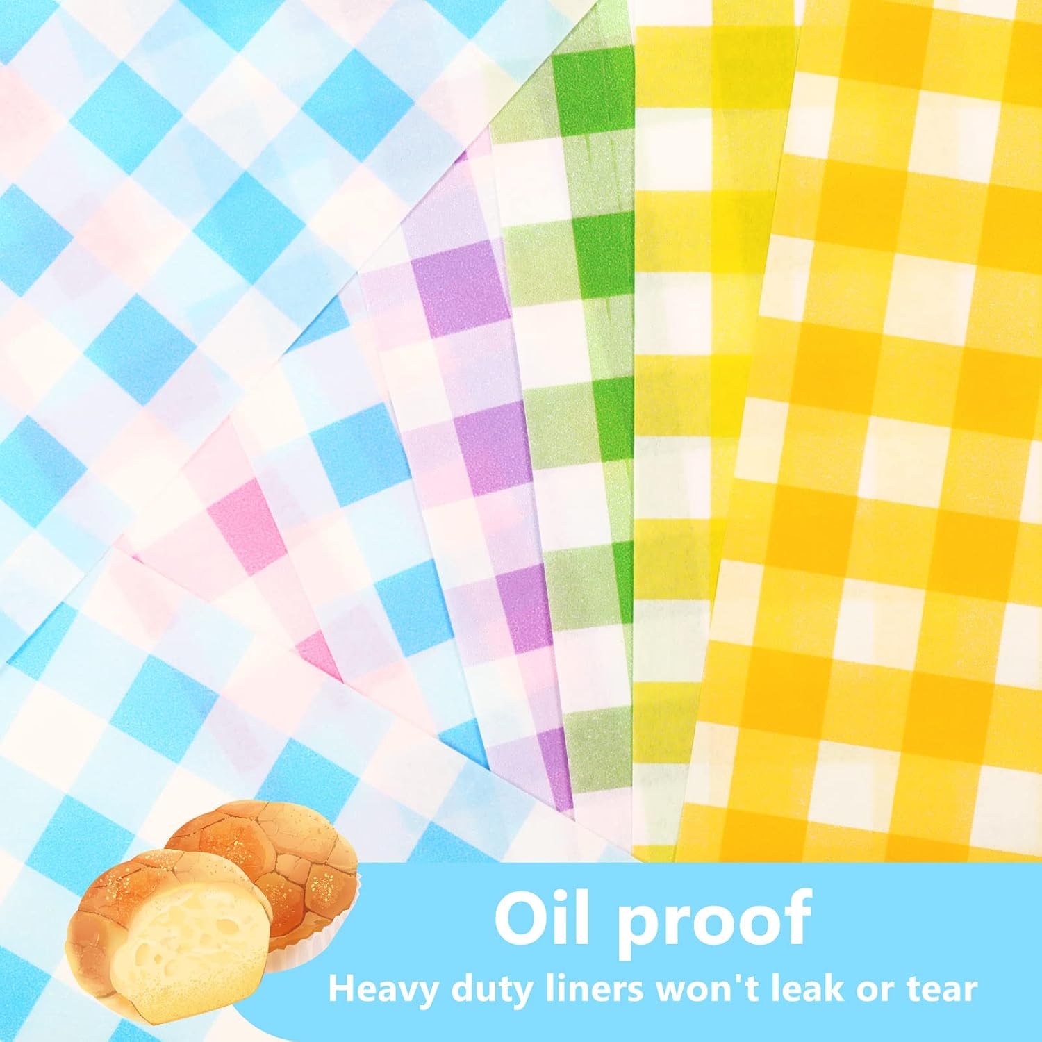 Whaline 240 Sheets Plaids Wax Paper Sheets Spring Easter Sandwich Wrap Paper 12x12 Inch Checkered Deli Wrappers Food Basket Liners for Bread Baking Picnic Party Table Supplies image 3