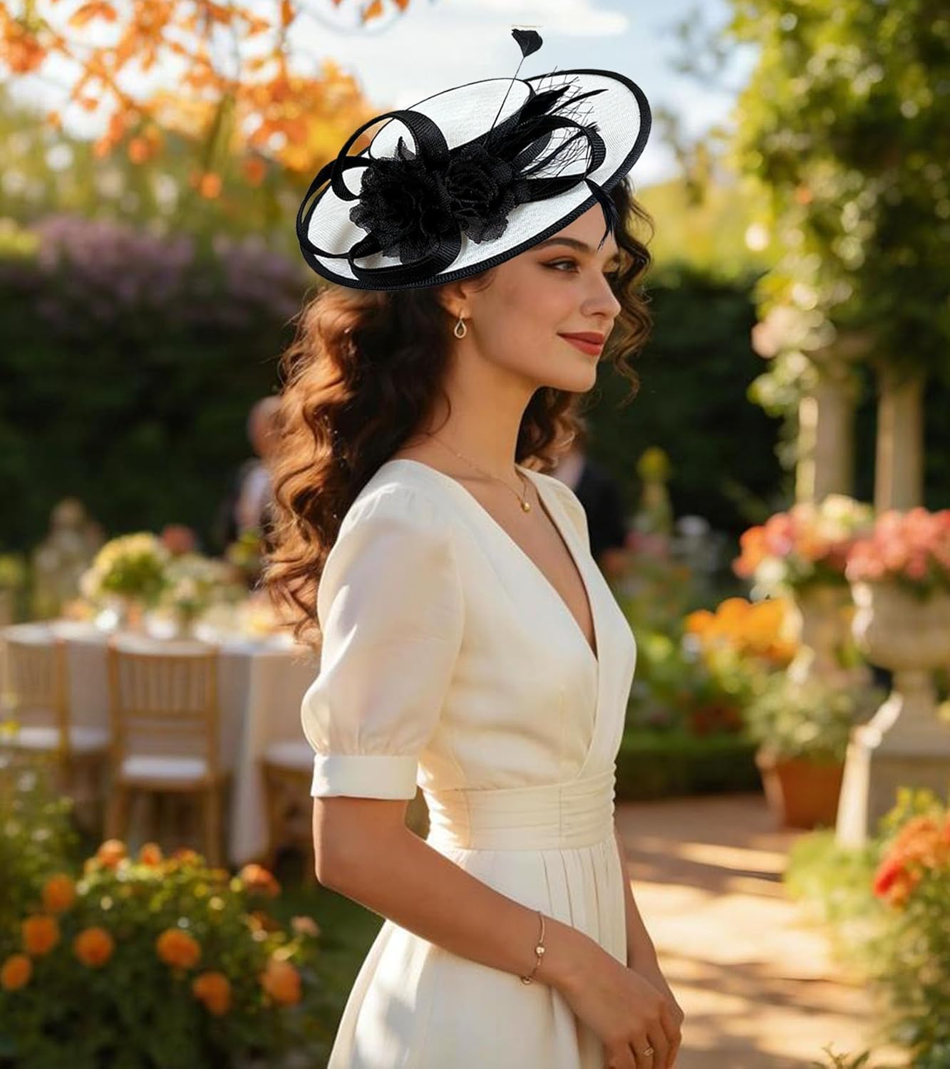 Kgromfy Fascinator Hat for Women Tea Party Hat Flat Top Church Hats Wedding Headband Vintage Lady Headwear for Derby Cocktail