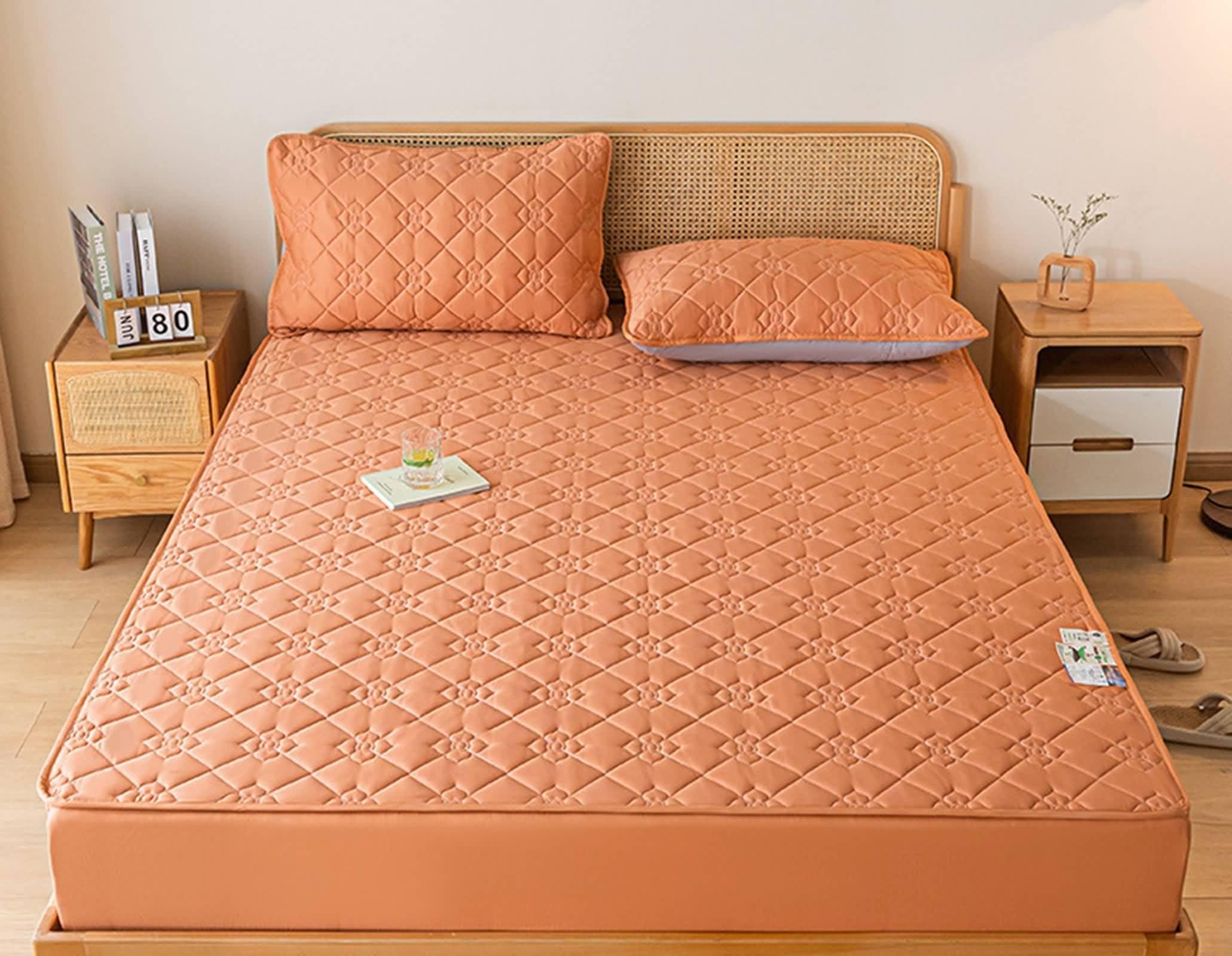 Spannleintuch Boxspringbett 180x200x30, Spannbettlaken Topper mit Kariert Muster Bettwäsche Spannleintuch Orange für hohe Matratzen (1 Stück, ohne Kissenbezüge)
