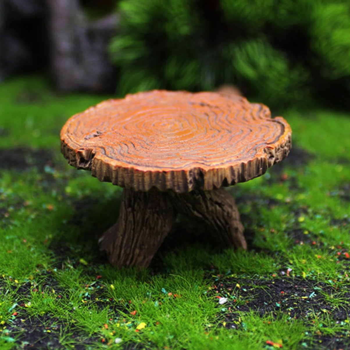 1 Satz Minihocker Mikro Pflanzen Miniatur-Tischstühle Mini-Gartenstühle Wohnkultur Harz-Stumpfhocker- Harz Stuhl Tisch Handwerk Baumstumpftisch Feengartendekor