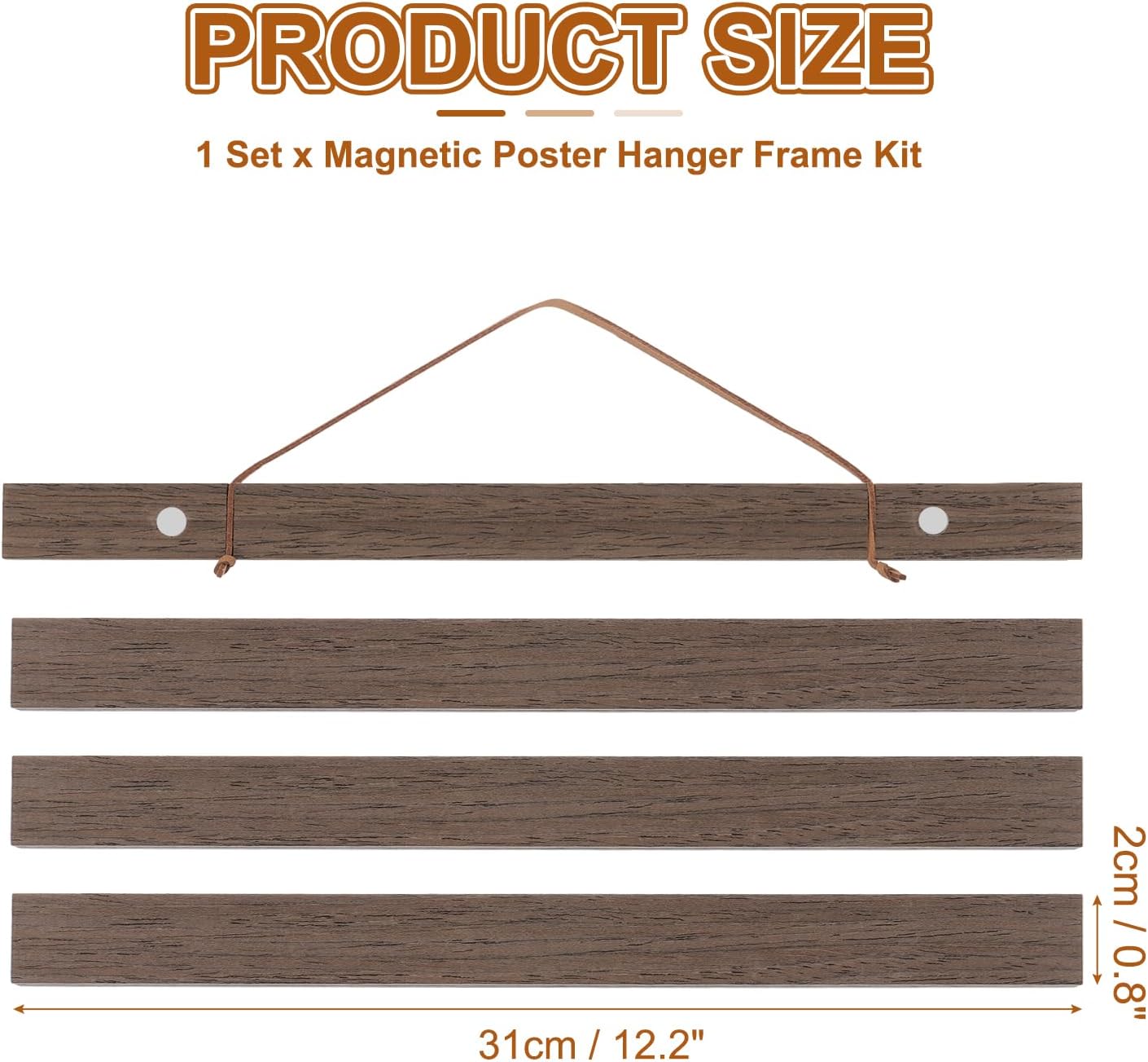 PATIKIL 1 Set Magnetic Poster Hanger Frame 12 Inch Wooden Magnet Picture Hangers Frames Wide Hanging Kit for Photos, Pictures, Artwork, Maps, Dark Brown