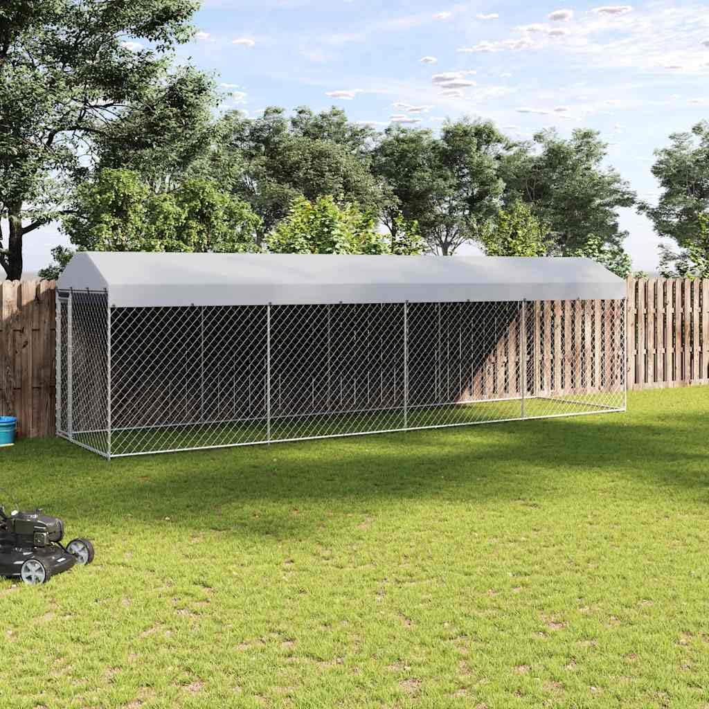 Recinzione per Cani da Esterno con Tetto 760x192x225 cm | Acciaio Zincato, Tetto in PE, Porta con Serratura, Maglia 75x75 mm, Facile da Montare