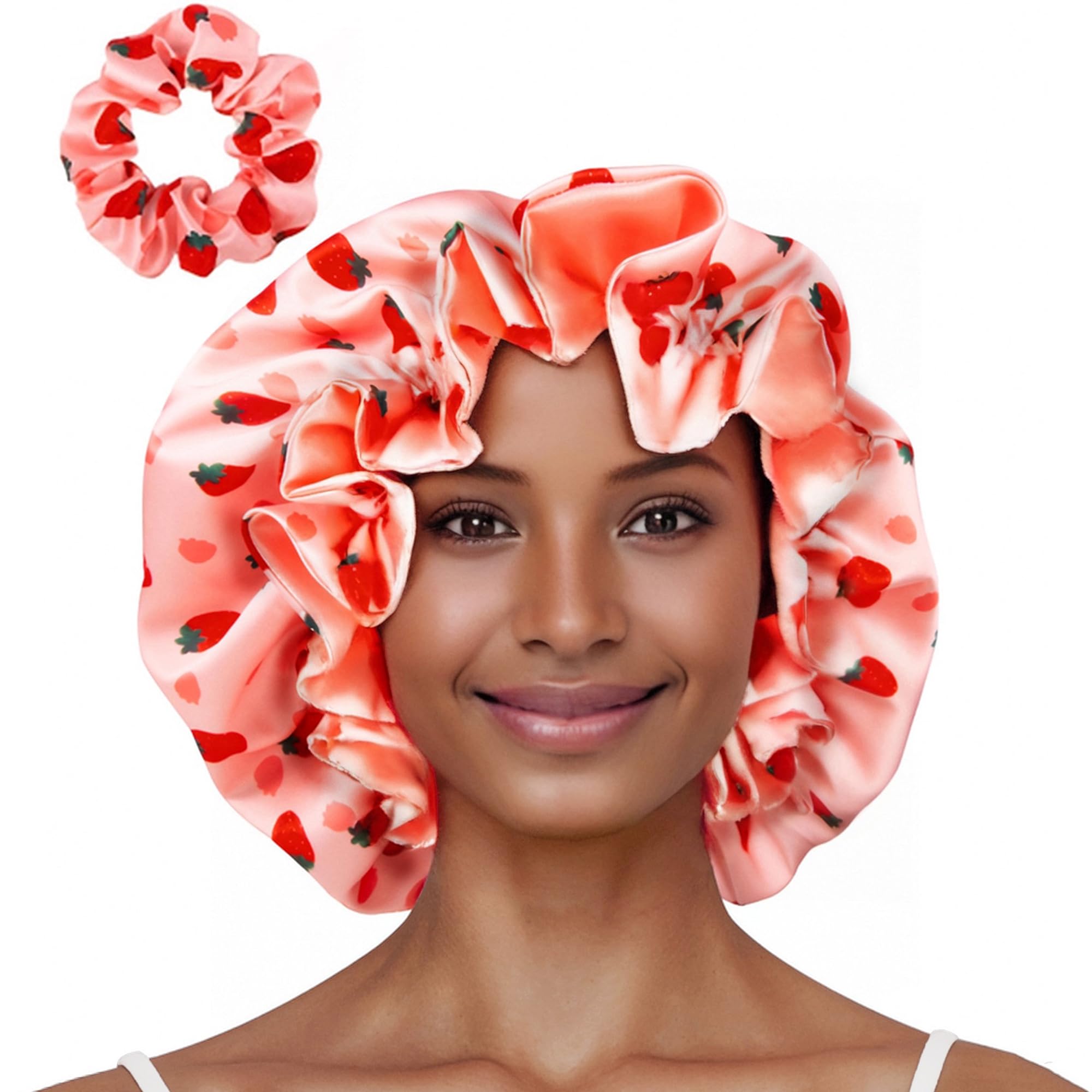 Amazon.com: Vettres Floral Satin Bonnet with Scrunchie Set,Double