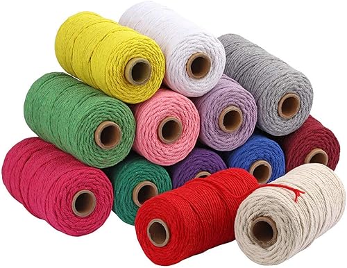 Miniatura 3 de Cuerda de algodón de macramé de 109 yardas de 0.118 pulgadas (0.118 in), 4 hebras trenzadas para envolver colgadores de plantas, tejer, suministros