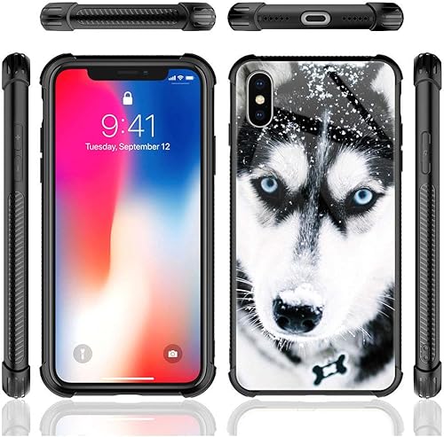 Miniatura 5 de CARLOCA Funda compatible con iPhone XR, compatible con iPhone XR, bozal para perro Husky, diseño de patrón de ojos azules, a prueba de golpes, funda