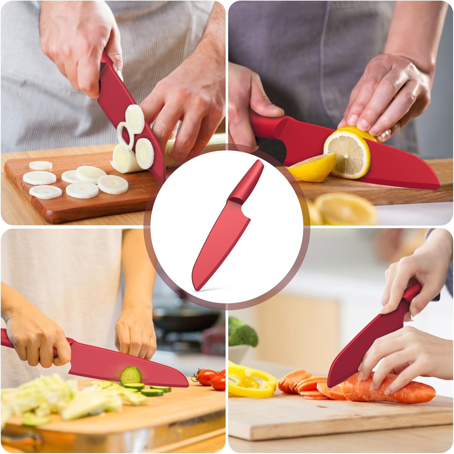 SWIBINJIT Nylon Knife for Nonstick Pans, 9 Inch Plastic Kitchen Knife for Cutting Fruits, Vegetables and Bread, Red