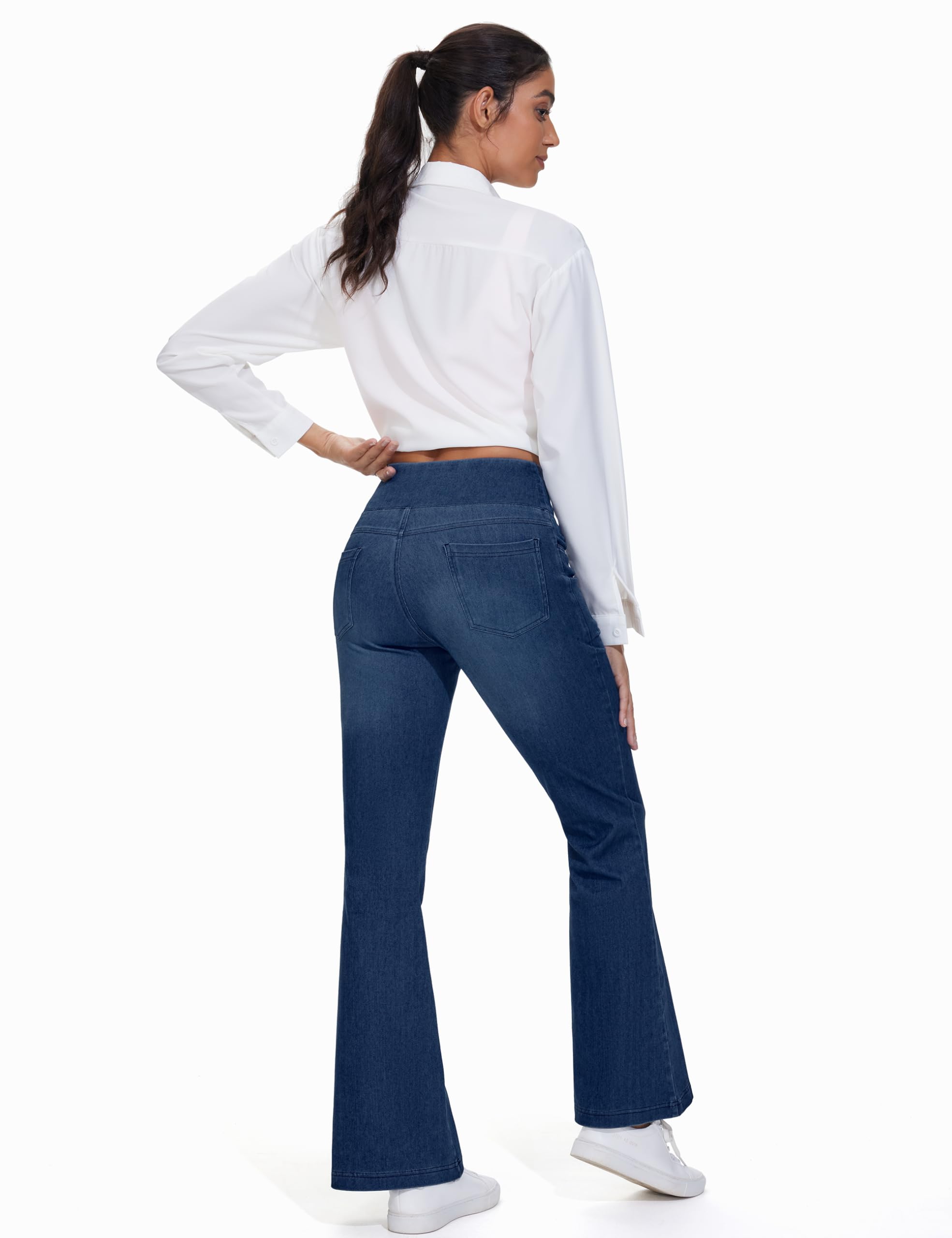 THE GYM PEOPLE Jeans da donna a campana con controllo della pancia, a vita alta, gamba larga, pantaloni svasati Jeggings con tasche