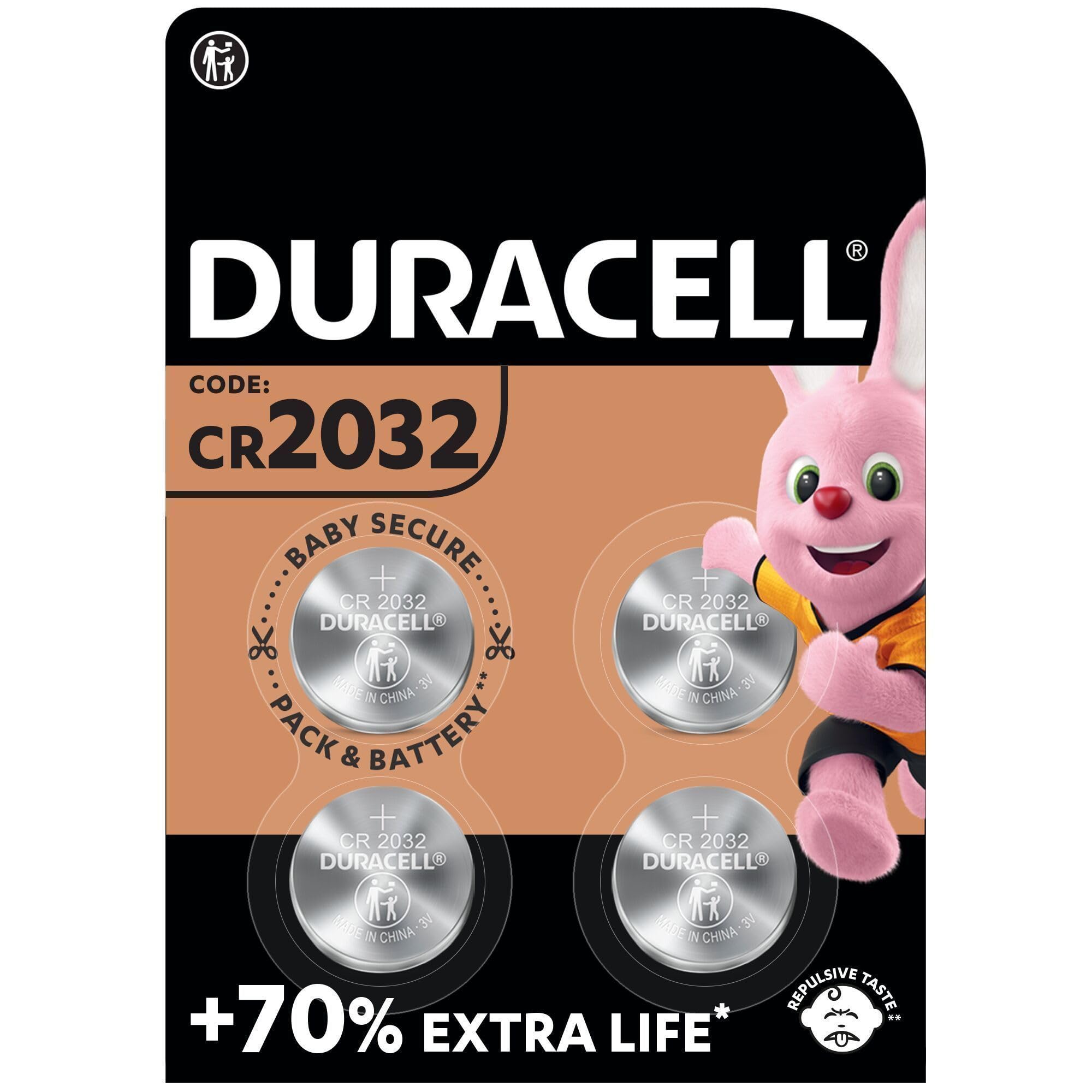 Duracell CR2032 CR2032 Lithium Button Cell Battery 3V (Pack of 4) Ideal for Car Keys, Scales, Fitness Trackers, Medical Devices