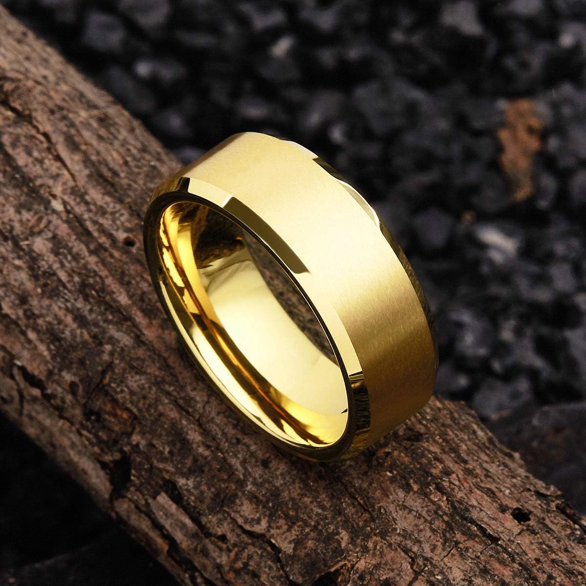 King Will Tungsten Carbide Wedding Band for Men Women-4/6/8mm Width 14K Gold Plated Tungsten Wedding Ring Matte Brushed & High Polished Style Comfort Fit Wedding Band Size 6-14
