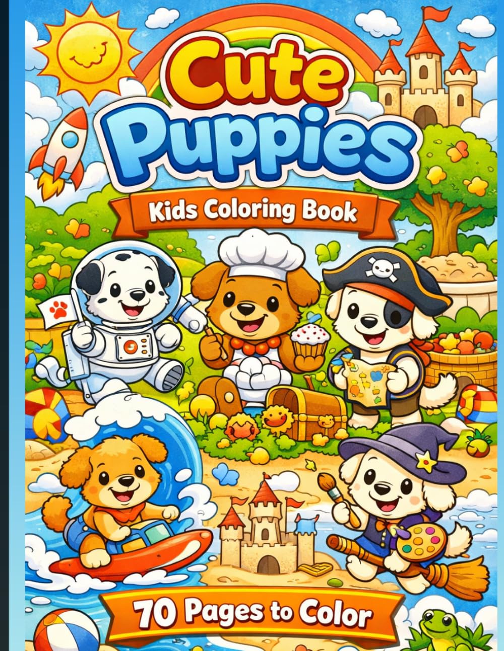 Cute Puppies Coloring Book for Kids: 70 Fun Pages of Adorable Puppies to Color | Easy and Cute Puppy Scenes for Boys and Girls Ages 3–8
