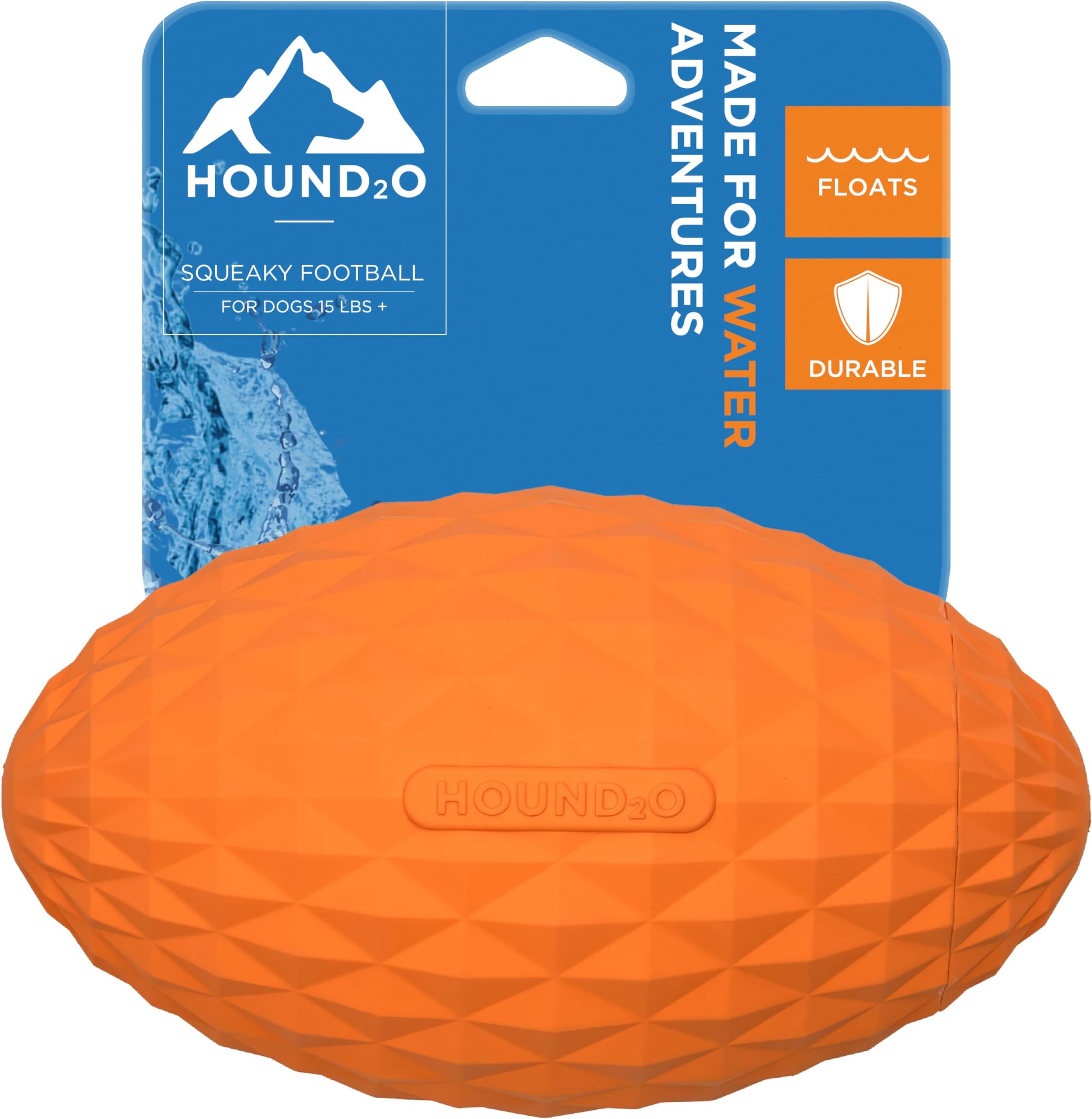 Playology HOUND2O Dog Toys | Squeaky Football Floating Outdoor Toy for Dogs | Bright Orange Fetch Toy with Squeaker