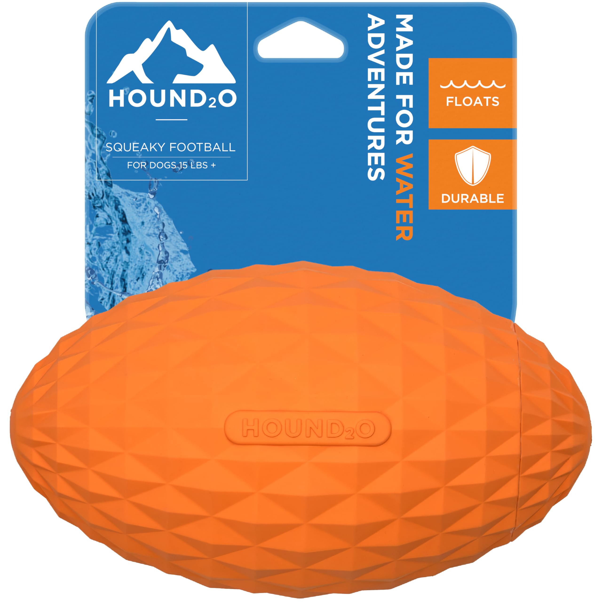 Hound2O Dog Toys | Squeaky Football Toy for Dogs to Chase | Orange Floating Outdoor Toy - Easy to Clean and Made from Non Toxic Materials