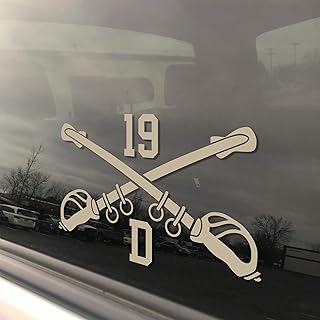 Inkfidel - 19D Cavalry Scout Crossed Sabers Vinyl Decal - 3 x 5 in (Pack of 5) (Tan)