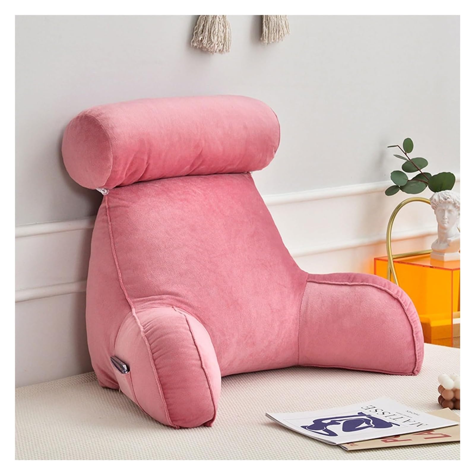 nviusdSJ Reading cushions, Ergonomic Design,Back Rest Lumbar Support Arm Seat Cushion Bed Chair, Pillow(Pink)