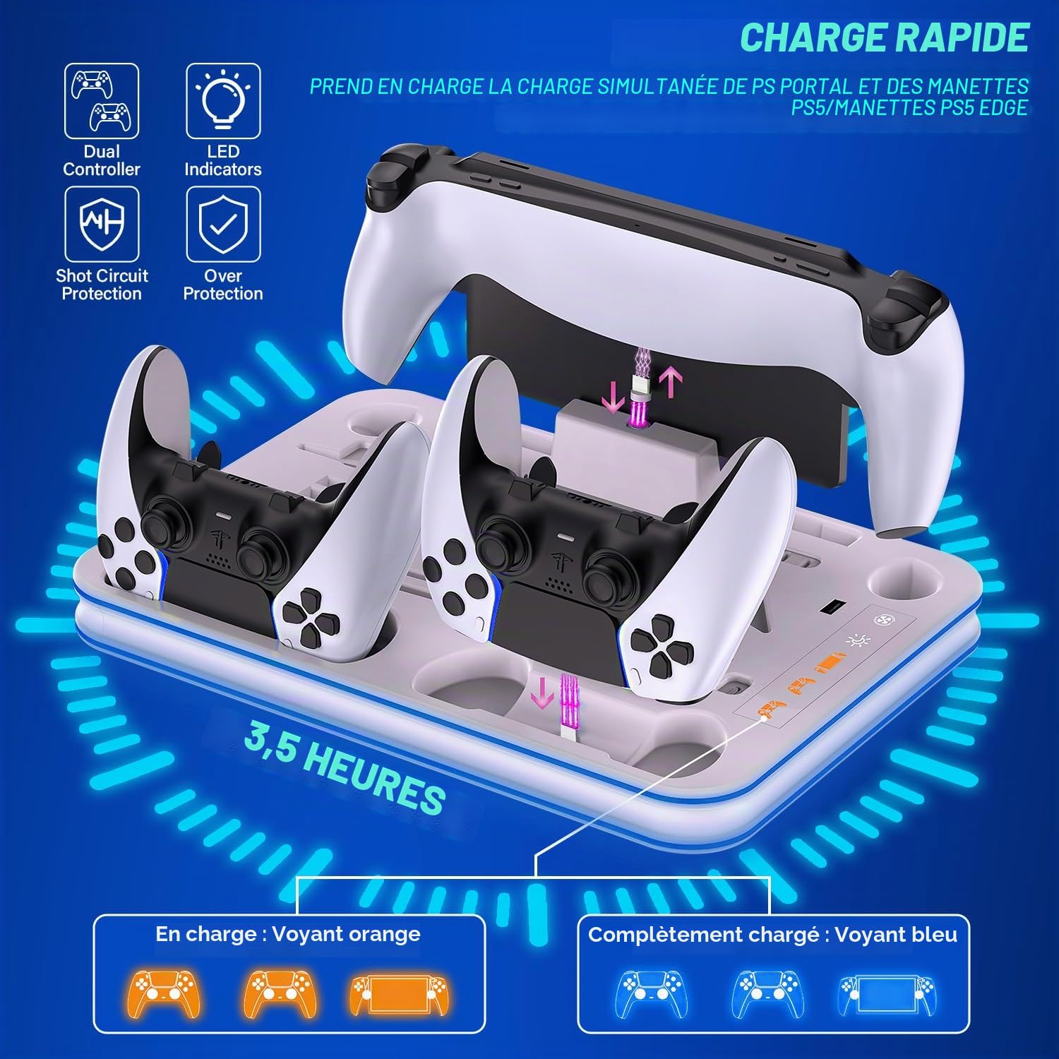 Sehawei Support Ventilateur de Refroidissement pour PS5 Pro/PS5/Slim | Ventilateur de Refroidissement PS5 à 3 Vitesses, Chargeur Manette PS5, PS Portal avec Indicateur RVB