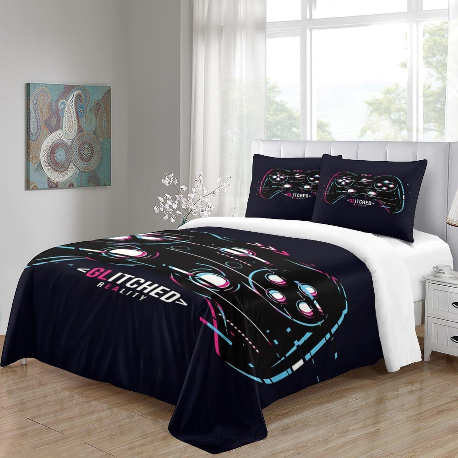 Funda Nórdica 3D Impresa Mando Gaming Microfibra Decoración Dormitorio Juego de Cama para Adolescentes Suave Transpirable Super King（260x220cm）