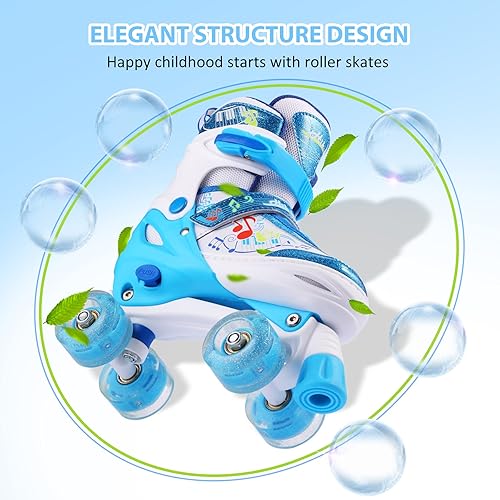 Miniatura 4 de Hikole Patines de ruedas para niñas y niños, 4 tamaños ajustables para niños con 8 ruedas iluminadas, patines para niños pequeños para exteriores e