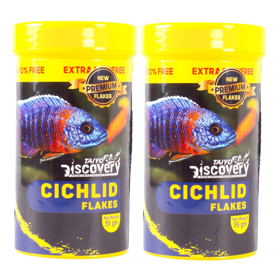 Taiyo Pluss Discovery® Premium Cichlid Flakes Fish Food, 55g (50 g + Extra 10% Free) (Pack of 2),All Life Stages (B08629SC7G) Amazon Price History, Amazon Price Tracker