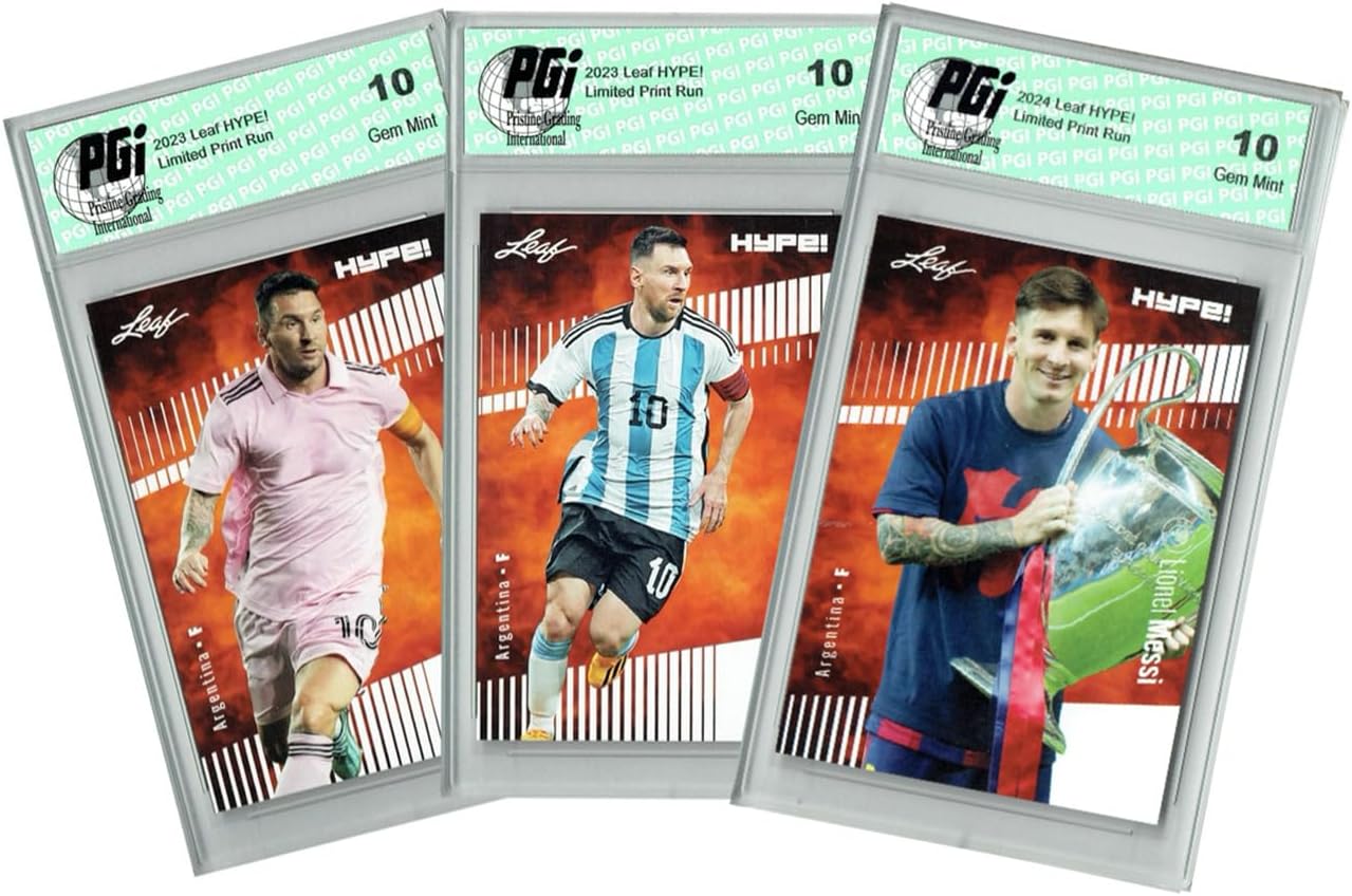3) Lionel Messi 2020-23 Leaf Hype! Argentina Barcelona Inter Miami Card PGI 10