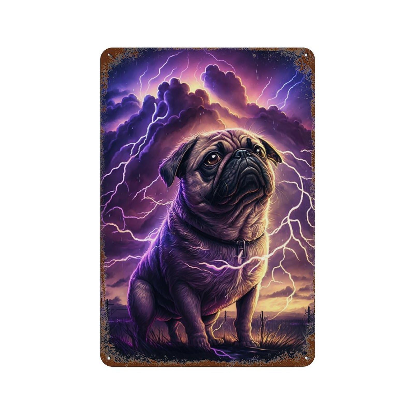 Pug in Thunderstorm Vintage Rust Metal Sign 11.8"x7.9", for Basement, Hobby Room And Garage Decor, Retro Wall Decor