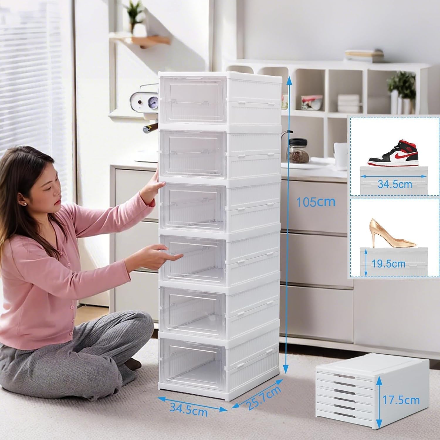 Scatole Scarpe Porta Trasparenti 6 Piani Pieghevole Contenitori Organizzatore Portascarpe Scarpiera Shoe Box