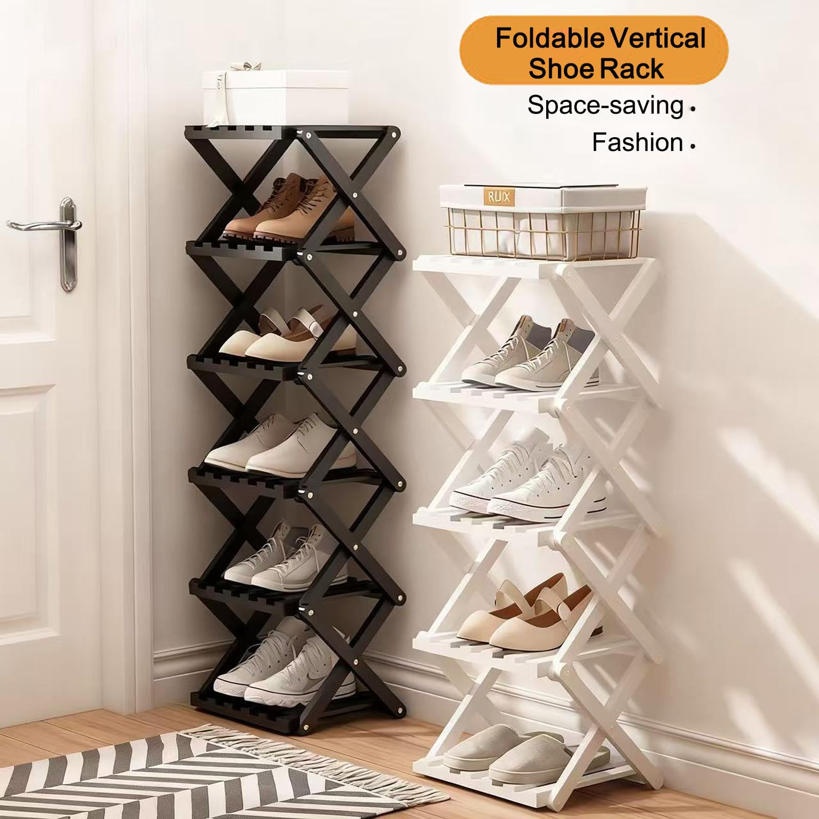 Mały stojak na buty, czarny, 5-poziomowy, bambusowy, składany, organizer na buty, wolnostojąca półka do przedpokoju, sypialni, szafy, narożnika salonu, nie wymaga instalacji