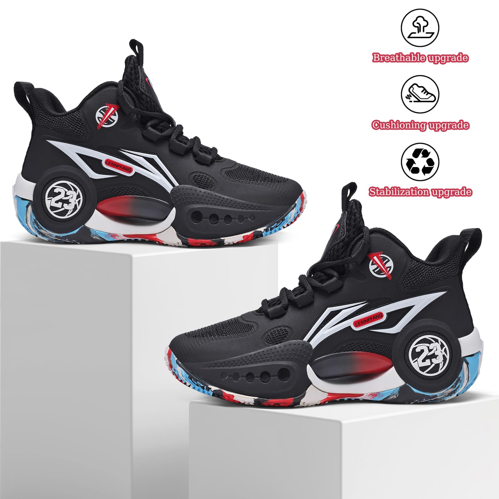 JMFCHI Boys Basketball Shoes Kids Sneakers High-top Sports Shoes Durable Lace-up Non-Slip Athletic Shoes Secure for Big Kids Size 4