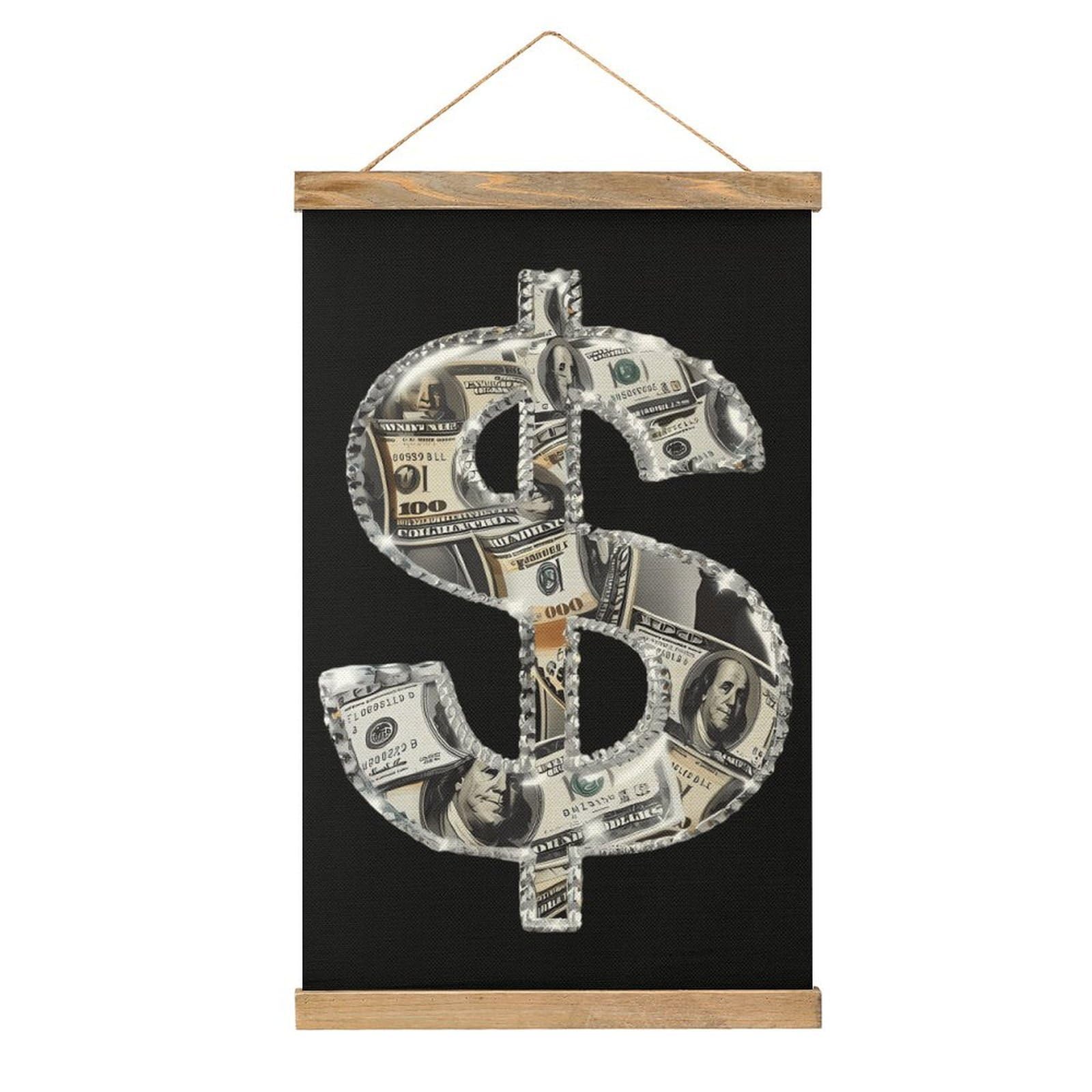 CGSBNGHA U.S. Dollar Sign Diamond Wall Art Prints Linen Hanging Painting Scroll Paintings Pictures Decor for Home