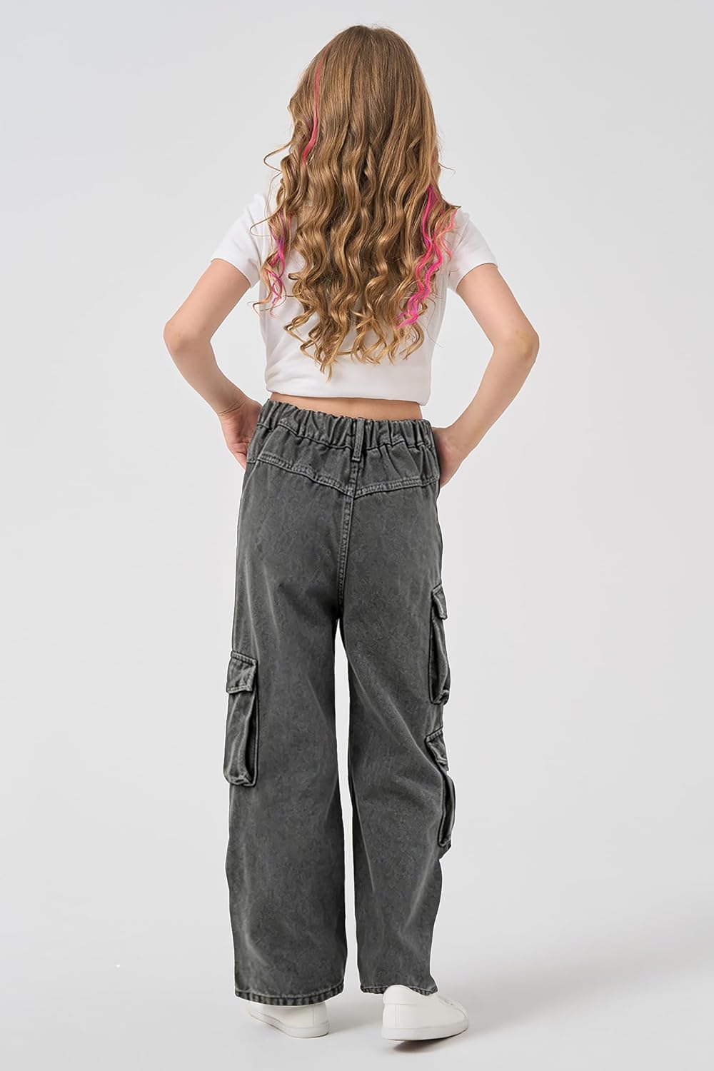 AOWKULAE Girls Jeans Baggy Elastic Waist Wide Leg Denim Pants Kids Jeans 4-14 Years