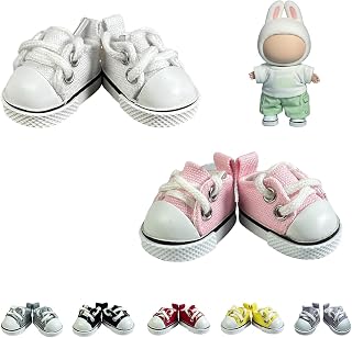 2 Pairs 17cm Doll Shoes, Lace-Up Canvas Sneakers Mini Shoes for 17cm Dolls, Fingerboard Shoes, Mini Finger Shoes, Clothing Accessory for 6.7in Dolls (Pink & White)